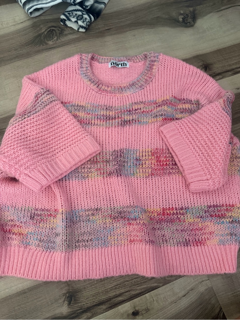 Worth Pink Crewneck Sweater with Multicolor Stripe Detail
